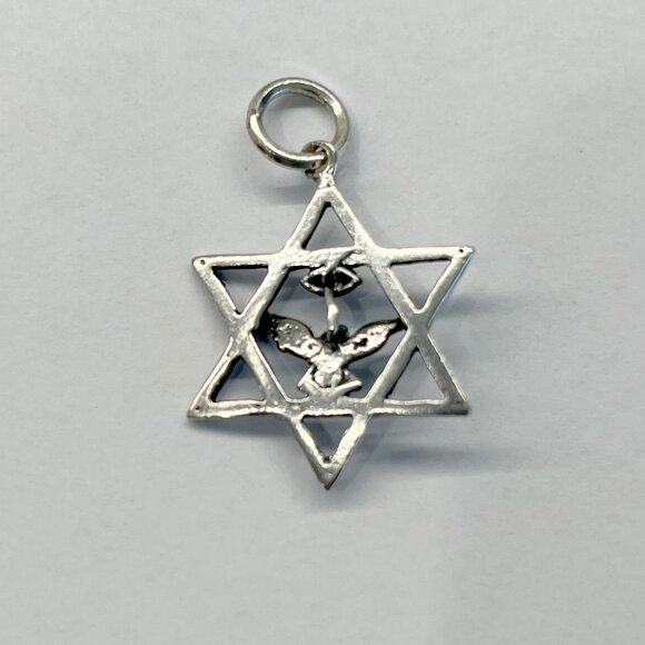 VTG SILVER METAL JEWISH HEBREW STAR OF DAVID NECKLACE PENDANT W/DOVE FOR PEACE - Picture 3 of 4